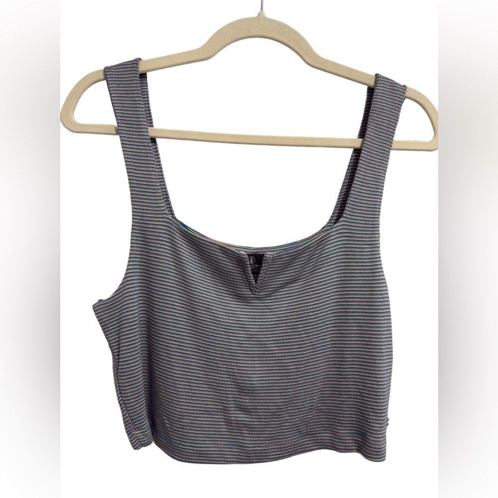 NWOT Volcom “Lived in Lounge”Multicolor Striped Crop Tank Top, Size M